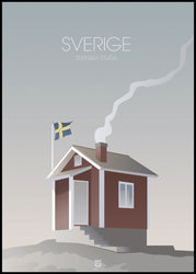 Sverige Stuga | INDRAMMET BILLEDE Indrammet billede MF 30x40 Sort