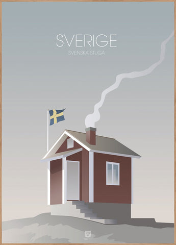 Sverige Stuga | INDRAMMET BILLEDE Indrammet billede MF 30x40 Egeramme