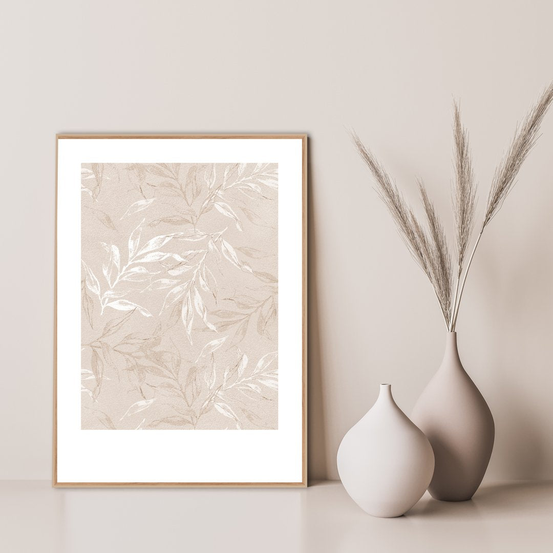 White Leaves 1 | INDRAMMET BILLEDE Indrammet billede MF 30x40 Egeramme