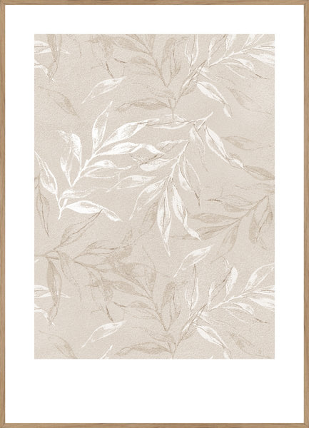 White Leaves 1 | INDRAMMET BILLEDE Indrammet billede MF 30x40 Egeramme