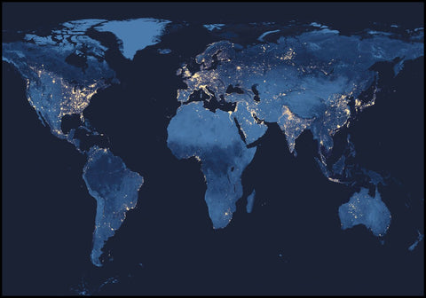 World by night | INDRAMMET BILLEDE Indrammet billede MF 30x40 Sort