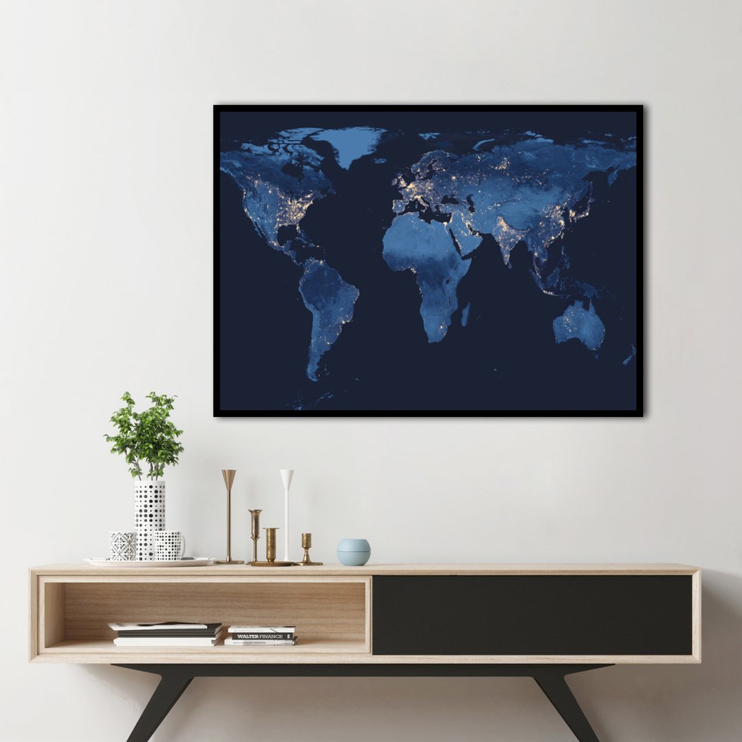 World by night | INDRAMMET BILLEDE Indrammet billede MF 30x40 Sort