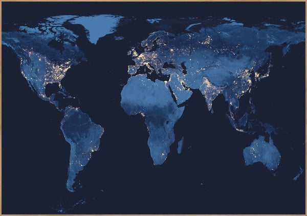 World by night | INDRAMMET BILLEDE Indrammet billede MF 30x40 Egeramme