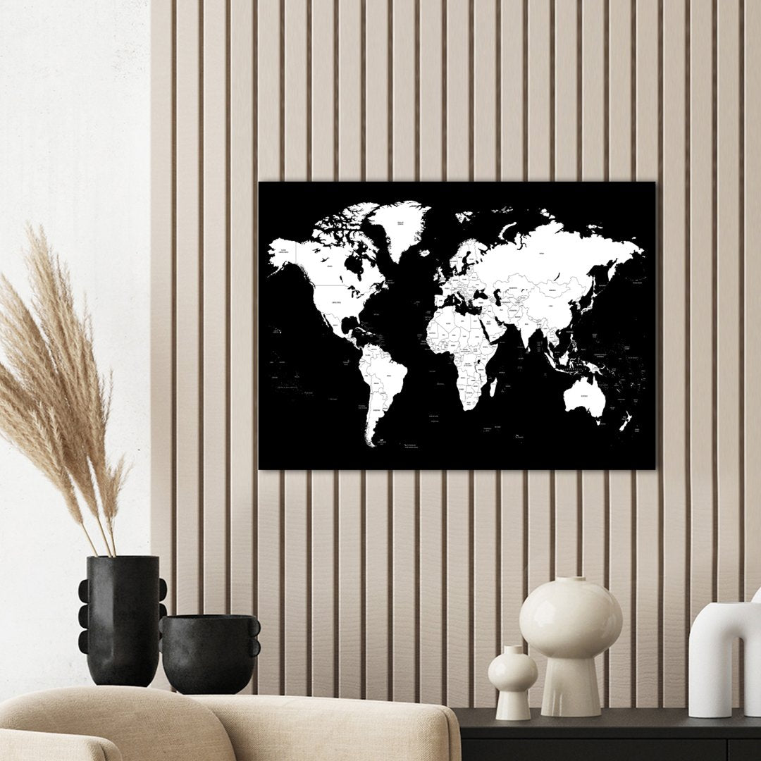 Worldmap Black | INDRAMMET BILLEDE Indrammet billede MF 30x40 Sort