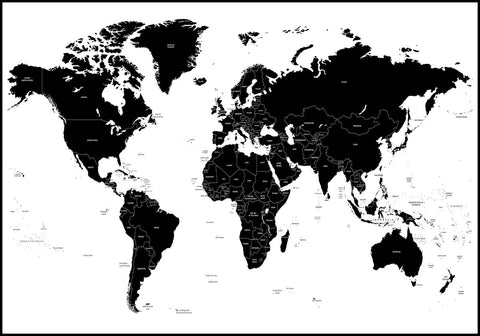 Worldmap White | INDRAMMET BILLEDE Indrammet billede MF 30x40 Sort