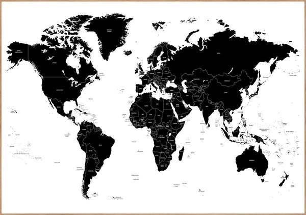 Worldmap White | INDRAMMET BILLEDE Indrammet billede MF 30x40 Egeramme