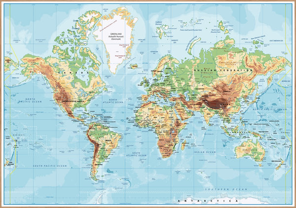 Worldmap classic | INDRAMMET BILLEDE Indrammet billede MF 30x40 Egeramme