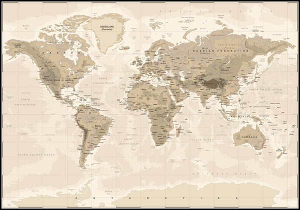 Worldmap vintage | INDRAMMET BILLEDE Indrammet billede MF 30x40 Sort