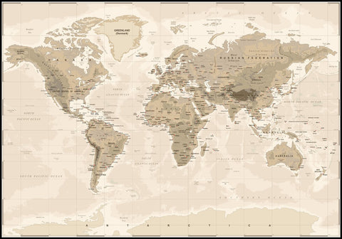 Worldmap vintage | INDRAMMET BILLEDE Indrammet billede MF 30x40 Sort