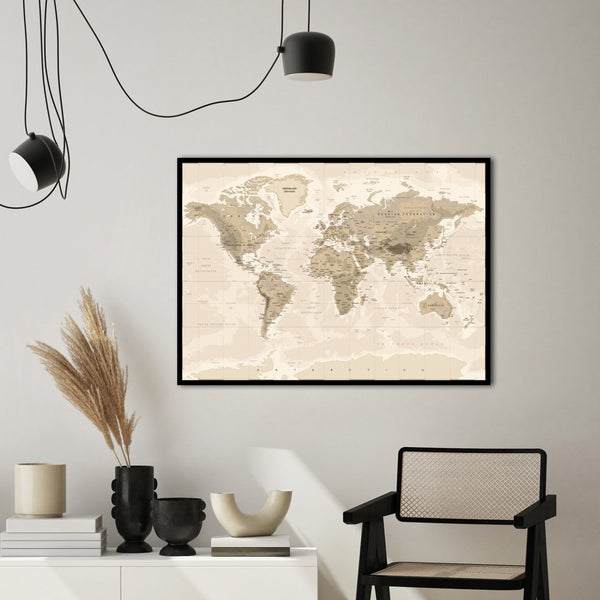 Worldmap vintage | INDRAMMET BILLEDE Indrammet billede MF